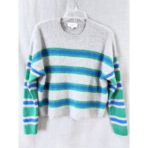 Xirena Lela Striped Sweater Oyster Green Blue 100% Cashmere XS Cozy Preppy